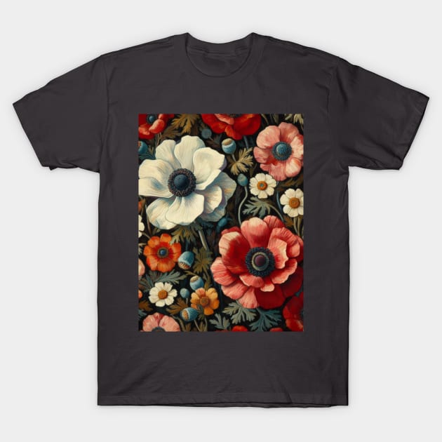 anemone and poppy flower pattern 1 T-Shirt by misspoppie1914